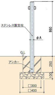 エコノミー ステンポール型車止め 寸法図