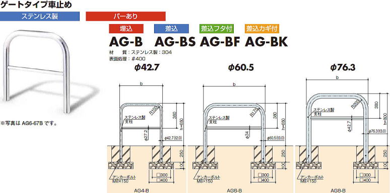 CHUBU ゲートタイプステン車止め バーあり AG-B