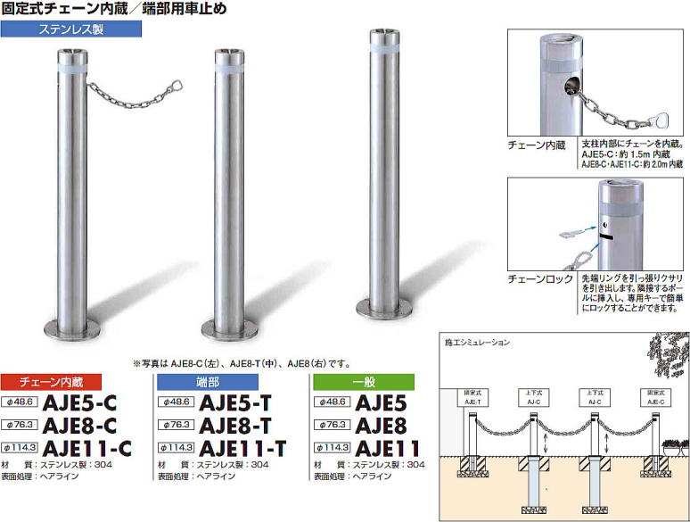 CHUBU 固定式ステン車止め AJE