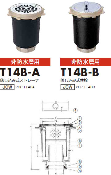 流し台用トラップ T14B-A/B コンクリート流し台用塩ビ管接続