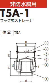 非防水ワン型床トラップ T5A-1 製品図
