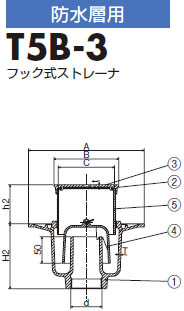 防水ワン型床トラップ T5B-3 製品図