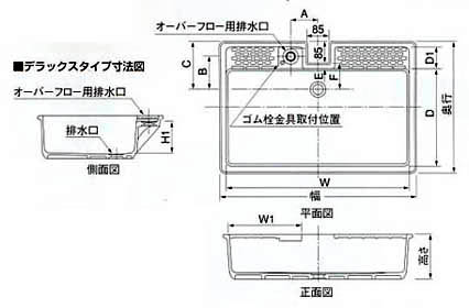 タキロン研ぎ出し流し デラックスタイプ 寸法図