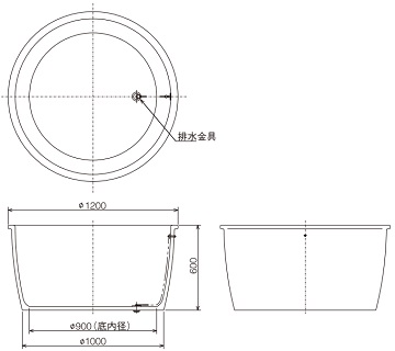 陶器風呂 HI-01 寸法図