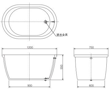 陶器風呂 HI-05 寸法図