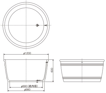 陶器風呂 HI-07 寸法図